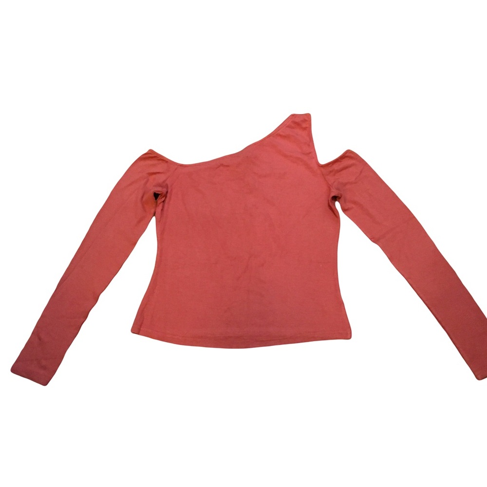 We Wore What LARGE Top Shirt Long sleeve asymmetrical cold shoulder Burnt Orange